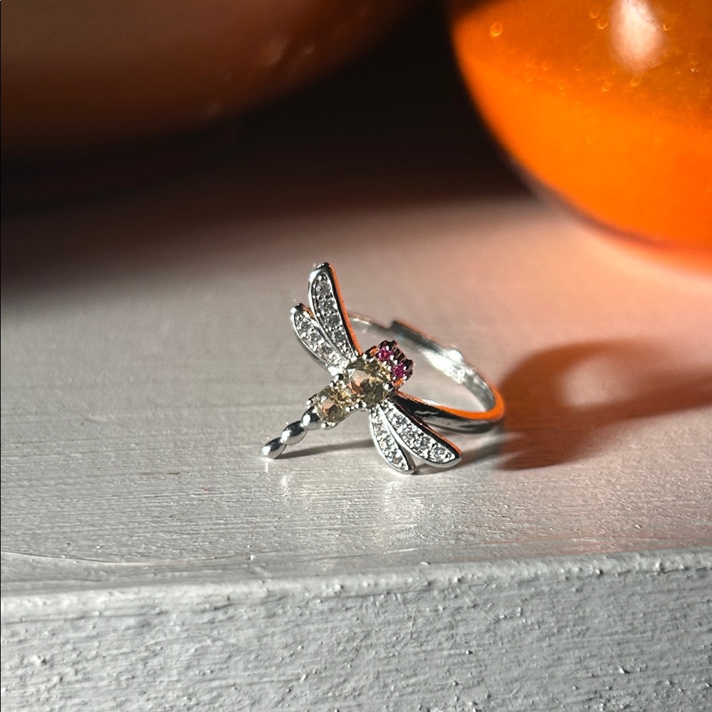 Citrine & Ruby Gemstone Dragonfly Ring - image 6